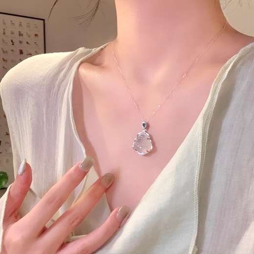 Yin Muchi silver chalcedony Buddha necklace for women, clavicle chain pendant, birthday, Christmas and Valentine's Day gift for girlfriend and wife L2318 white chalcedony Buddha silver necklace