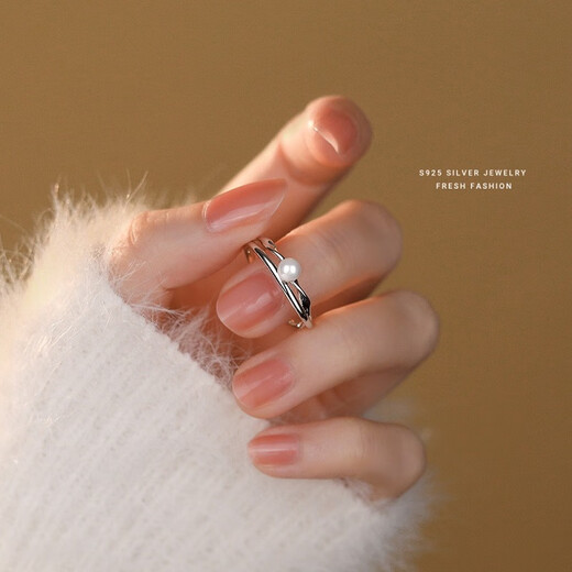 Su Shiliu 925 silver imitation pearl ring for women, high-end, light luxury, ins style shell bead open ring, best friend's birthday gift for girls, double layer pearl ring, open style