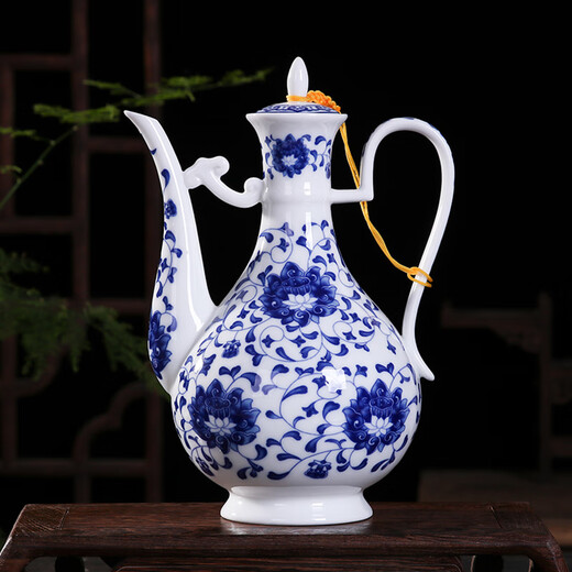 Xihe Yinyao Xihetang Jingdezhen Ceramic Wine Set Liquor Goblet Spirit Cup Blue and White Flask Set Wine Cup Moshanshui Style (1 Pot, 10 Cups, 1 Tray)