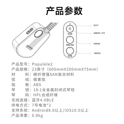 Music password Populele smart ukulele adult children beginner Ukri small guitar 23-inch musical instrument gift 23-inch exquisite white electric box + APP full set of lessons
