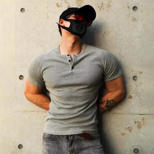 Lanchet Henry shirt men's tight t-shirt BEESTRONG thick thread heavy sports short sleeve slim elastic heavy texture trend O27-L-white XL