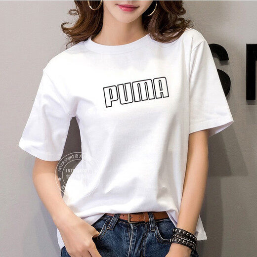 Puma (PUMA) Sports Traje de ropa para mujeres 2025 Nuevo ejercicio de verano Ejercicio cómodo y transpirable camiseta de manga corta pantalones cortos de punto suelto 671603-02+692479-01 m