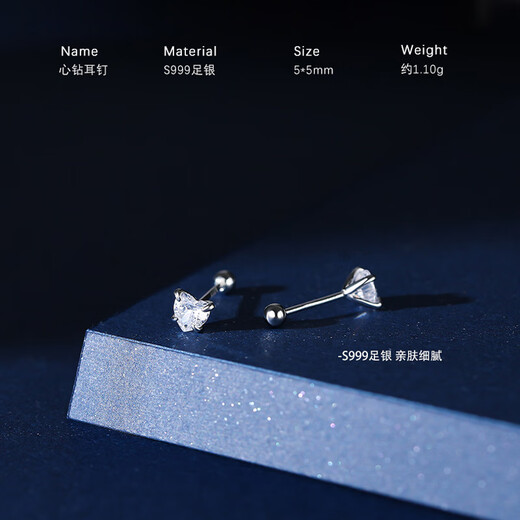 Dingjing 4 pairs pack 999 pure silver zircon earrings for women screw-buckle ear bone nails simple ear piercing birthday gift for girls to give to girlfriend and wife ear jewelry