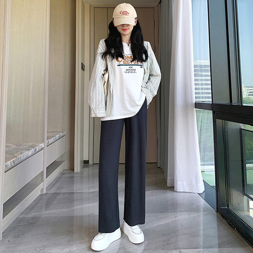 Miduli maternity pants spring and autumn wide-leg pants wear straight-leg pants low-waisted large-size pants without belly maternity outfit Black XL