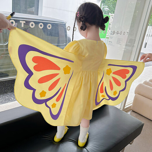 Beilecong children's clothing girls dress children's skirt autumn clothing new girl birthday gift butterfly fairy princess dress pink 100 yards recommended 2-3 years old (90-100cm)