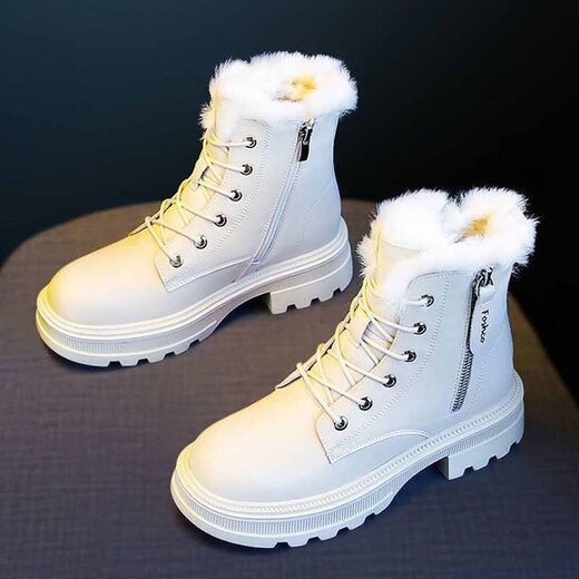 Neun Zoll sonnige Schneestiefel Frauenschuhe 2025 Neue Stiefel plus Samtschuhe verdickte Baumwollschuhe Winterstiefel Dicke Sohle Martin Stiefel Winter Beige plus Samt 37