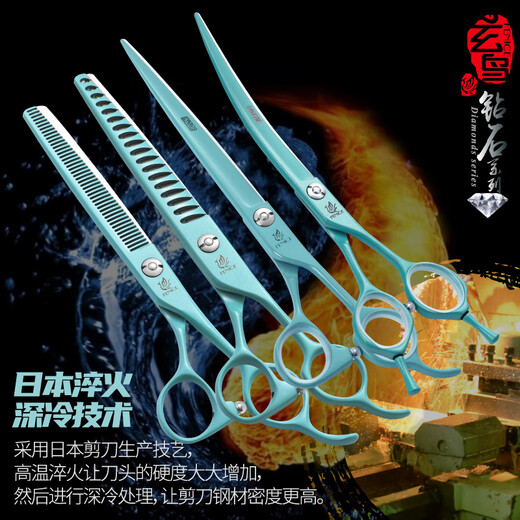 Black Bird Professional Pet Grooming Scissor Tool Set Straight Cut Curved Scissor Teeth Scissors Fish Bone Scissors Special for Dog Shearing and Trimming Violet 7 Straight + 7 Curved + 6.5 Teeth + 7 Fish Bone