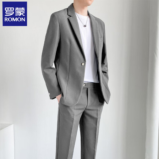 ROMON high-end casual suit suit for men in spring and autumn, loose and loose Korean style, handsome, mature style, trendy suit jacket, khaki three-piece suit, suit + pants + T-shirt XL