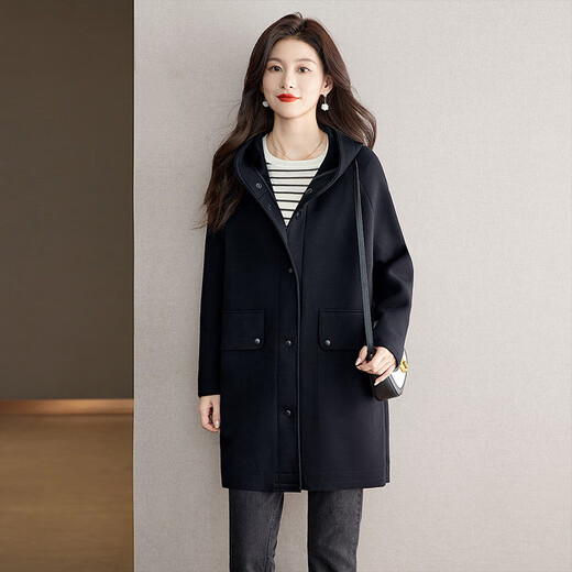 
Cypress hooded jacket 2025 autumn new women's casual loose mid-length double pocket top