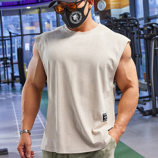 Lutielang sleeveless sports T-shirt fitness vest muscle training men's loose running vest quick-drying elastic breathable moonlight gray XL