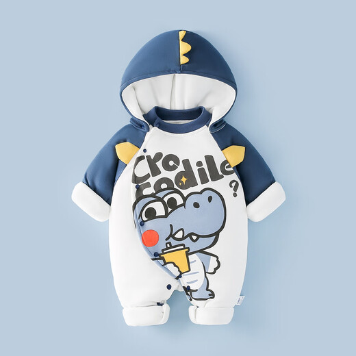 Duoxiluka infant cotton clothing autumn and winter style baby plus velvet one-piece clothespin cotton warm and thickened Molan dinosaur 80