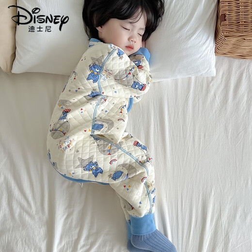 Disney pure cotton boys and girls onesie sleeping bag autumn and winter pajamas baby thickened baby anti-kick quilt warm home clothes pink bunny 130