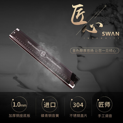 Swan allemand Cherry Swan importé 28 trou, adulte, professionnel adulte jouant polyphonique C-Tune jouant harmonica sombre 28 trou polyphonique