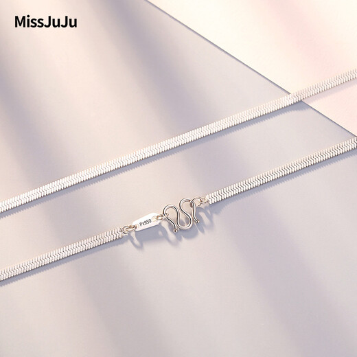 Miss JuJu pt950 platinum necklace platinum men's plain chain fashion wide flat blade chain shiny snakeskin snake bone chain for women weight 7.7-7.9g length 48cm width 2.0mmM buckle