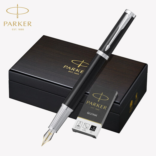 派克（PARKER）高端钢笔 商务办公送礼生日礼物定制套装 18k金笔尖 精英泰坦黑白墨水笔+木制礼盒