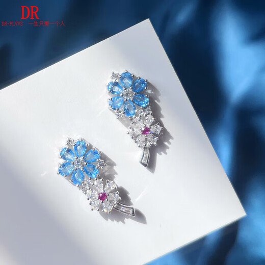 Topaz earrings 2025 new popular natural Swiss blue earrings silver aquamarine earrings style 1