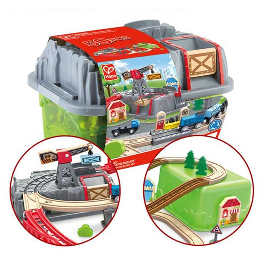 Hape Germany hape train track toys children's train wooden building blocks plugged track set Children's Day gifts Train track cart transportation storage set E3764