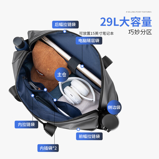 POLO旅行包男士行李袋手提包健身包大容量商务出差通勤旅游行李包黑色