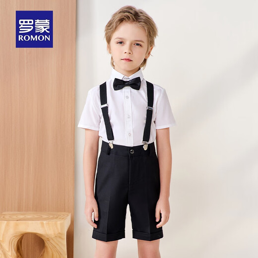 Romon boys dress summer children's graduation performance suit kindergarten overalls flower girl black suit 160