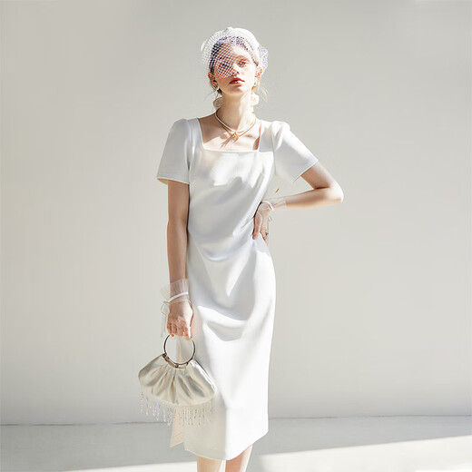 Fan Silan French square neck temperament small white skirt for women in summer 2024 new dress dress 24FS12041 white M