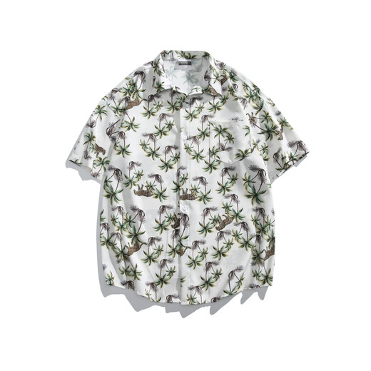 Nebel Sky Hawaiian Style Kurzärärmelblumen-Hemd Herren Sommerpaar Reisen losen Freizeittops Strandjacke Männer und Frauen HK-6622 Meizhou Island Green M (Empfohlen 110-130jin [Jin gleich 0,5 kg])