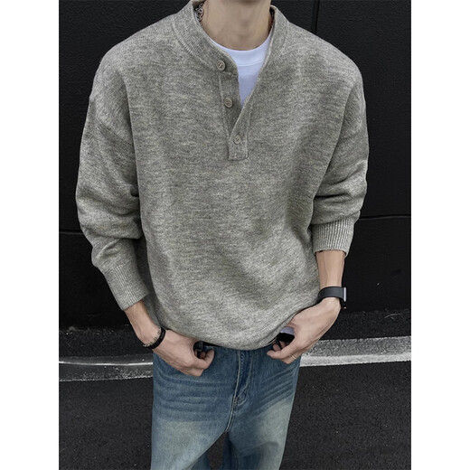 Shelley Jones American handsome Henry collar sweater men's 2024 new autumn and winter lazy style high-end knitted sweater jacket black XL recommended 125-145Jin Jin equals 0.5 kg