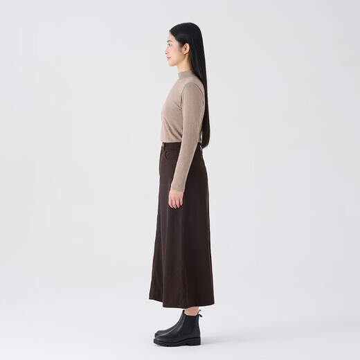 MUJI Women's Corduroy A-Line Skirt Long Skirt Women's Autumn and Winter Skirt Maillard BE09CC3A Dark Brown S (155/62A)