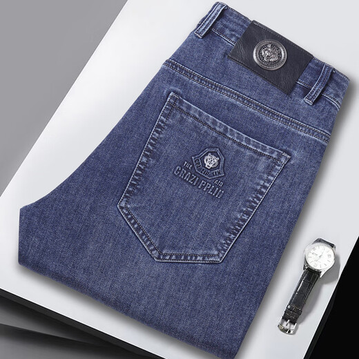 mozhou's spring and summer jeans men's thin small straight elastic Korean version business casual versatile loose men's long trousers 5008 blue 32 (2 feet 5 suitable for 130-140Jin [Jin equals 0.5 kg])