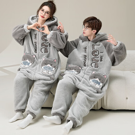 Junge Liebeswörter Pyjama für Männer und Frauen Paare Korallen Samt Herbst und Winter plus Samt verdickte große Größe von Jugendlichen Casual Home Clothing-Anzüge von YPF3890 Frauen M-Größe (80-100jin [Jin gleich 0,5 kg]))