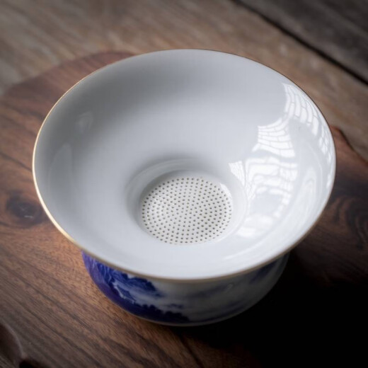 Hongying Ceramics Jingdezhen Gaobai Mu Qianli Jiangshan Water-style Kung Fu Ceramic Tea Set Household Ceramic Covered Bowl Teacup Gift Complete Set Covered Bowl Teacup with Tea Wash Gift Box Blue and White Thousand Miles Jiangshan 10 Heads (Antique Clay)