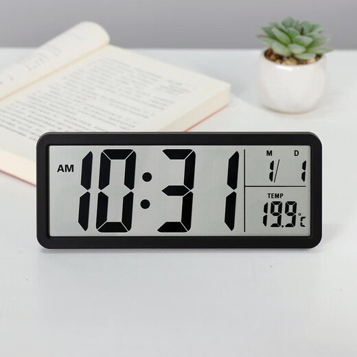Hense electronic clock, fashionable and simple table clock, large screen desktop clock, temperature display, hanging watch, modern HD106 black