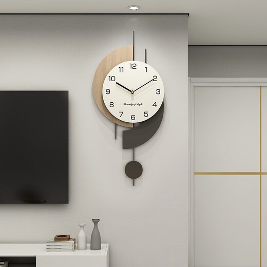 Yunya log cream style living room wall clock 2024 new Internet celebrity clock modern simple clock home punch-free wall clock Shuangxin log wall clock 70cm*32cm