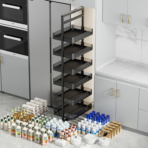 Qianju kitchen cabinet high cabinet pull basket pull pull type high-deep pull basket big monster refrigerator side gap narrow gap snack pull basket 51 depth-200 cabinet 5th floor (height 1585-1885mm)