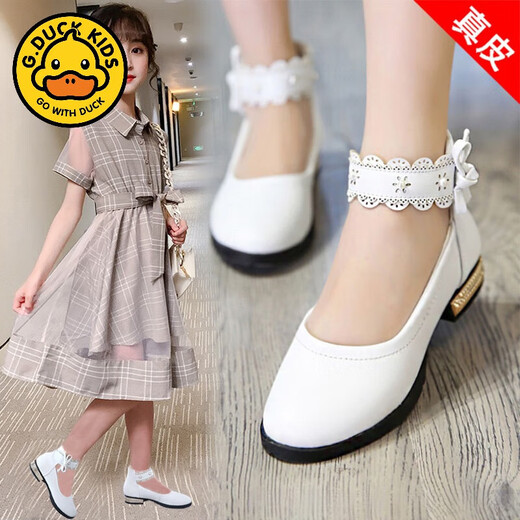 G.duck girls' leather shoes 2024 new spring and autumn college style Korean style versatile princess performance shoes student soft leather shoes non-slip pink 33 (shoe inner length 20.8cm)