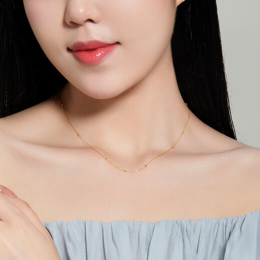 Mengjinyuan 18K gold necklace k yellow versatile pearlescent O-shaped chain clavicle chain colored gold necklace as a birthday gift for girlfriend K yellow chain length 42cm weighing about 1.4g