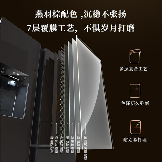 SANDEN Japan Sanden 553 liter office high-end refrigerator T-shaped multi-door double frequency conversion air-cooled commercial president's office living room household embedded automatic ice machine refrigerator 553WBTZ fully automatic ice machine Yanyu Brown external water source