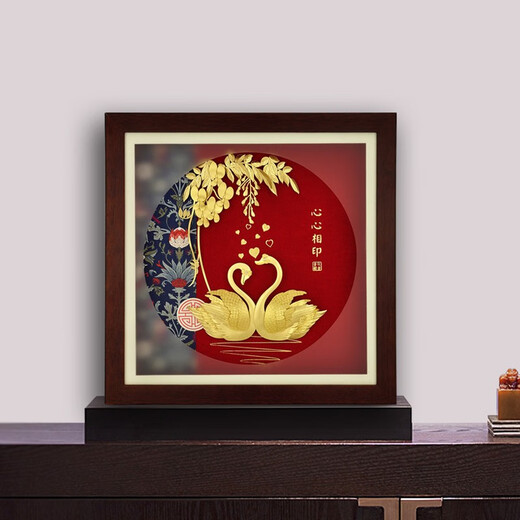 铂悦玺熙 足金天鹅结婚礼物送新人新娘闺蜜朋友新婚高级创意轻奢礼品高档摆件金箔画工艺品定制祝福结婚摆件 富贵吉祥孔雀-轻奢金箔30X30厘米