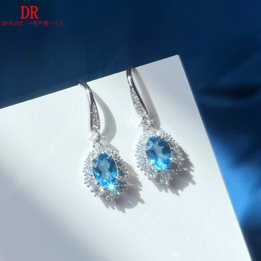 Topaz earrings 2025 new popular natural Swiss blue earrings silver aquamarine earrings style 1