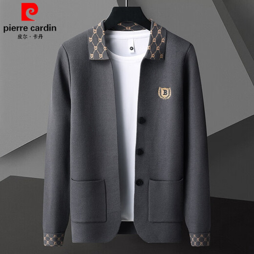 Pierre cardin brand wool knitted cardigan men middle-aged and young lapel fashion versatile sweater casual trendy handsome jacket men black 195
