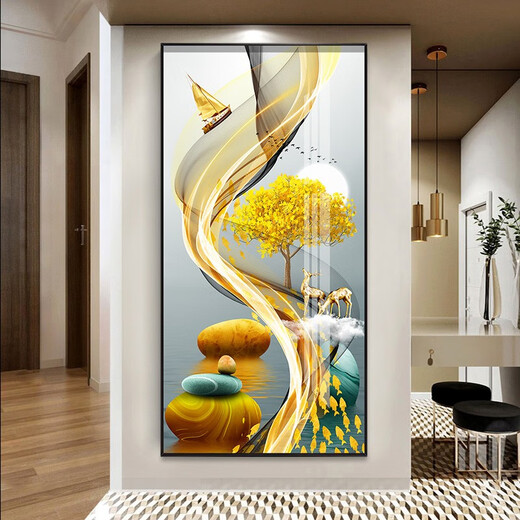 Xiaolulin porch decorative painting modern simple vertical version abstract hanging painting sofa background wall mural corridor crystal porcelain painting 3-Lulu Gaosheng 11154 Tempered crystal porcelain 110*220 cool black-customized