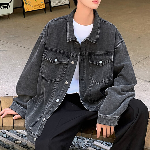 Baiqueting Denim Jacke Herren 2025 Spring Neue Denim Jacke Herren American High Street Trendy Marke Loose Arbeit Retro Jacke XH-683 Gelb Schlamm S