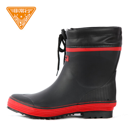 Very good (Jolly Walk) Rubber Rain Shoes Waterproof and Anti-Slip Rain Boots Fashionable rubber shoelaces and mouth-protecting shoes for men JW258-1 Classic black/red (all inclusive lower edge) 41