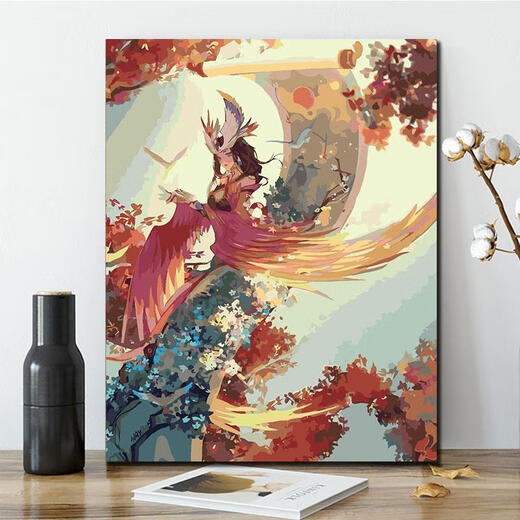 山头林村梵想diy数字油画定制卧室古风动漫手工填色画油彩装饰画半面妆萧 X11976 60*75订好内框 高清淡彩画板+颜