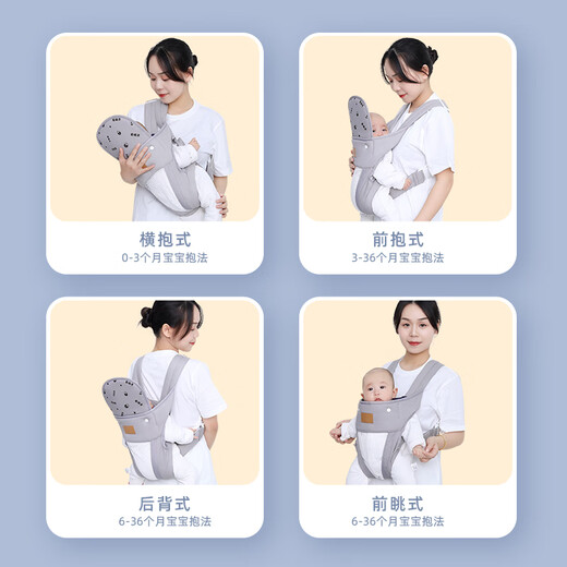 爱源美（aiyuanmei）抱娃神器解放双手新生宝宝背带婴儿横前抱外出行简易轻便前后两用 莫奈灰 印花护头