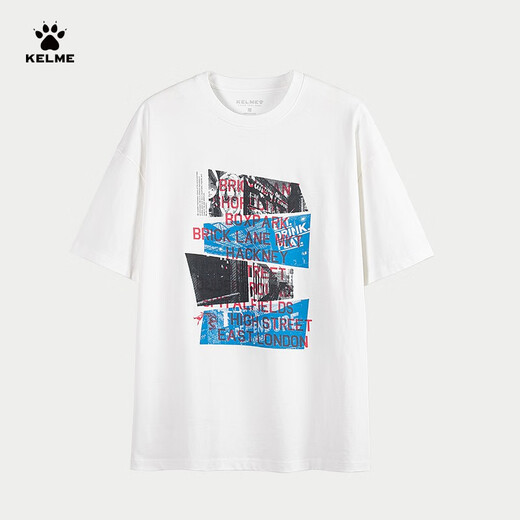 卡尔美（KELME） 圆领短袖男夏季新款纯棉T恤透气足球国潮休闲印花短t 9224TX1053 白色 M