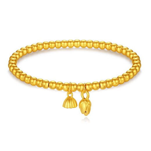 Jingyuelong Pure Gold 999 Two Worlds Huan Ancient Method Gold Bracelet Inherited Lotus Transfer Beads Blessing Brand Bracelet Bracelet for Women to Give to Wife 5mm Gold Beads + Blessing Brand Approximately 4.3-4.4g