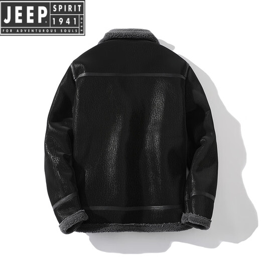 
Jeep (JEEP) fur integrated men's winter large size plus velvet thickened leather jacket short motorcycle suit leather jacket men's lamb fur coat black XL