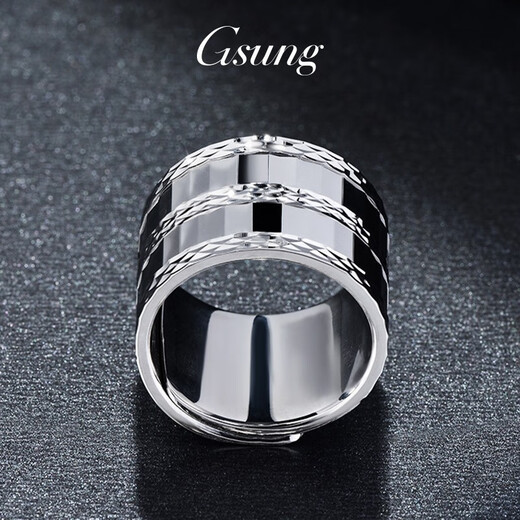GsunG platinum PT950 men's wide-faced ring with large car pattern and laser face, women's live mouth large ring. Priced by gram. Contact before bidding.