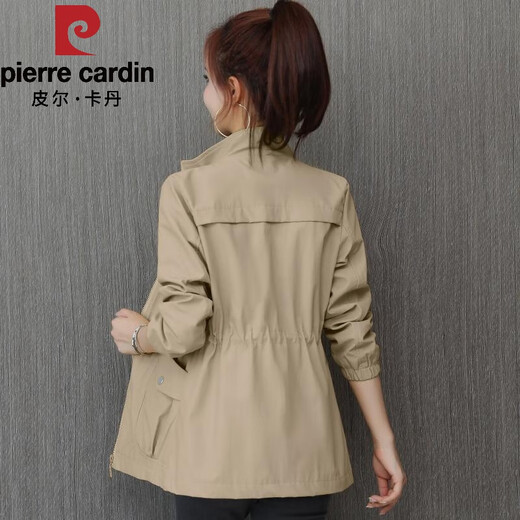 Pierre Cardin 2025 New Autumn Clothing Small Windbreaker Women Spring and Autumn Women's Western Style Jacket Cardigan Casual Windbreaker Khaki M Recommendation 90-105Jin Jin equals 0.5 kg