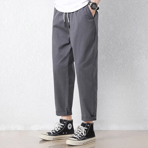 
Jewish casual pants for men's summer new loose straight sports cone-shaped nine-point pants for men's casual trendy ice silk pants 9904 khaki gray XL